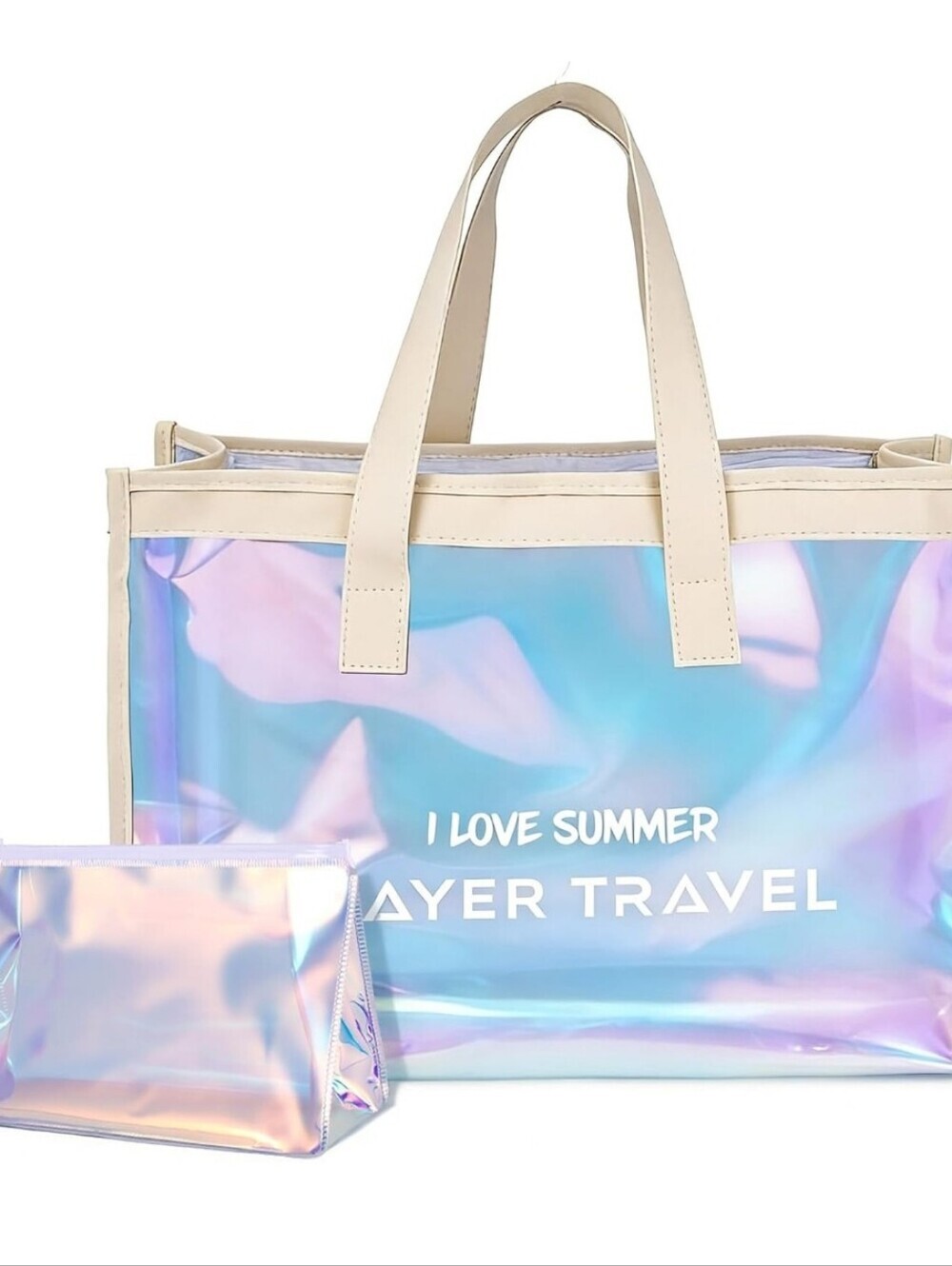 I Love Summer Holographic Tote Bag with Pouch - Iridescent